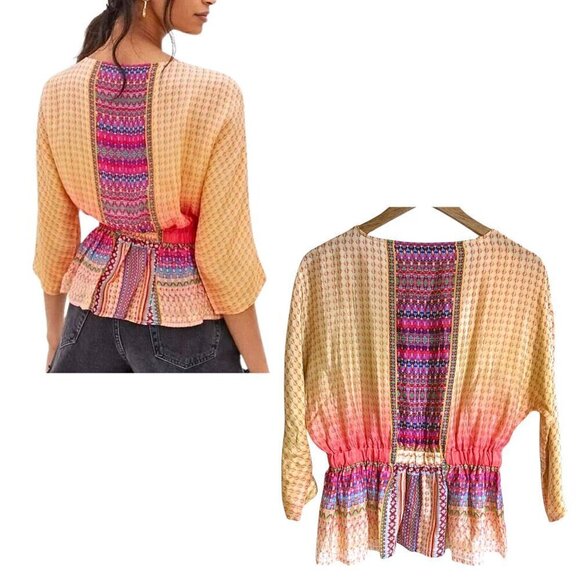 Anthropologie TANVI KEDIA Isaline Gold Pink Embellished Indian Peplum Top Sz XS - Picture 7 of 7